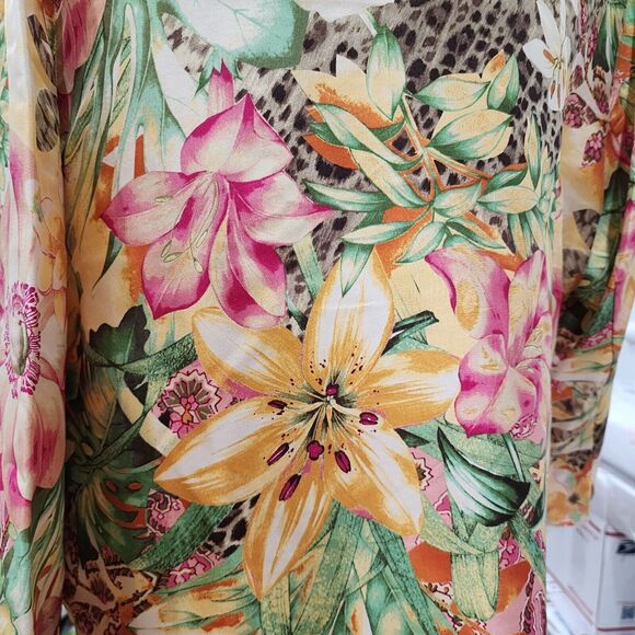 Vintage Womens Tropical Floral Silk Blouse Top Shirt Summer Fun Festive 1X NEW - Picture 4 of 10